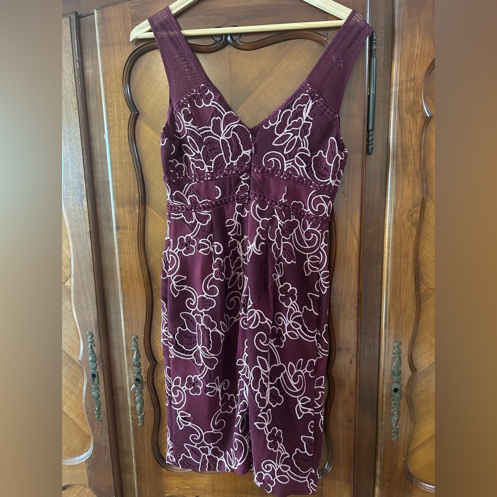 Anthropologie Moulinette Soeurs Wine/pink embroidered Midi Dress size 4 - Picture 7 of 8